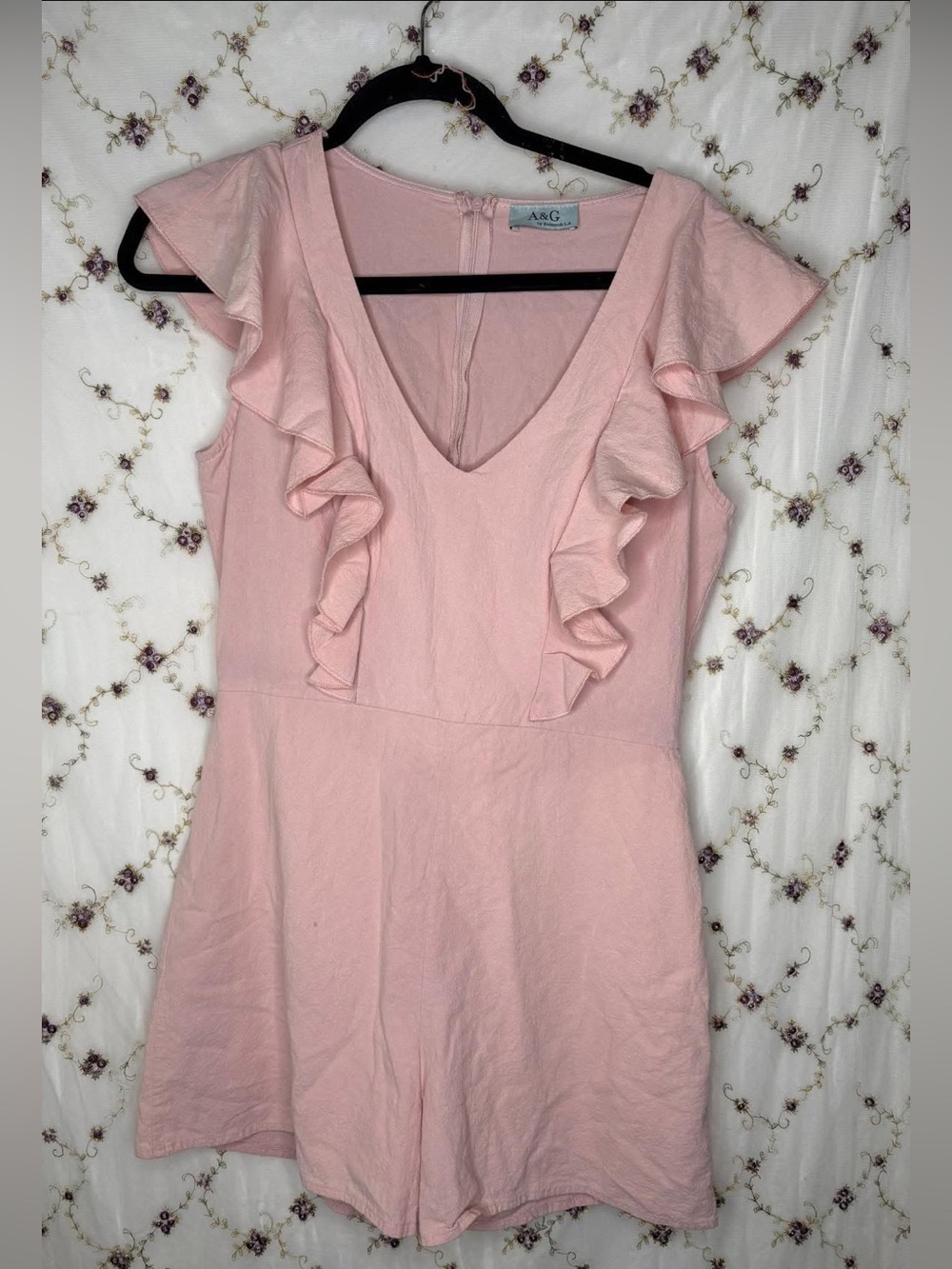 Pink Ruffle V-Neck Romper